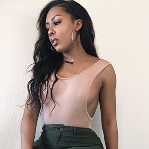 Tan crepe side boob bodysuit
